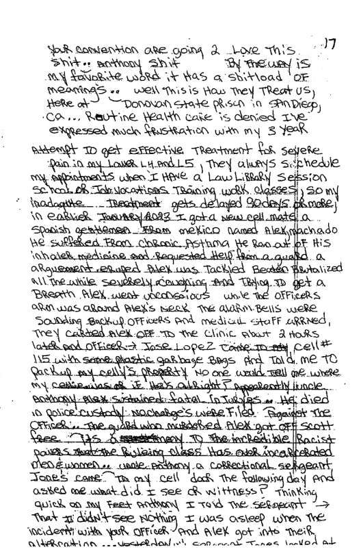 S fomtenton oke gong & \_ug s "  S, Shive u.a{  Y Tootide KRS W was o s\«\aa& oF  mem\«ﬁs o wex\-\\ms\s Wow Trey TReat US) Do Srate Resed 0 f;ar\uezp)  . %eu-\fme Yeawh caie s dened TR  ewmsaa adn Srasitaden win my 3 Yeak v&e«M  gex eSteckive Thentwent b seere.  ;anL»\ el LS ) hey alurys s“p\\e&;\e  W uken T HE  Law LB S . &MWT&M\ wddh, Wfﬁb‘\\l  ATl il mxgm:j 200 B ek o TR WX, e goedes e oﬂ"ms ORI WwoS Okewd RS HEER T QRN BLUS weke  Bothof OFFiedS od medical <staff cfRred, vm REL CEE. T e ChE auart A rofks  \adh ook Ottieele Tos. LogeZ Towe. Ty ce\l#® WS LS Setn: %ns:bﬁ‘gﬂ,hn ™4, me T Y ii’% <Rl P wove  0\eD& woed o, mmq o Cofecki ool fang oy cell dodk e Sollowing dayf onbed we wtk did T See & witkess T kg mxmn\mw&hm T el ™ Selsenst > ok ’ Sdwrsee T Was os\eed uiren e denk with Yo\ OFFER/erod AleX ook e ek,  SWARCOM AN -t AB o, €l ones antod al  